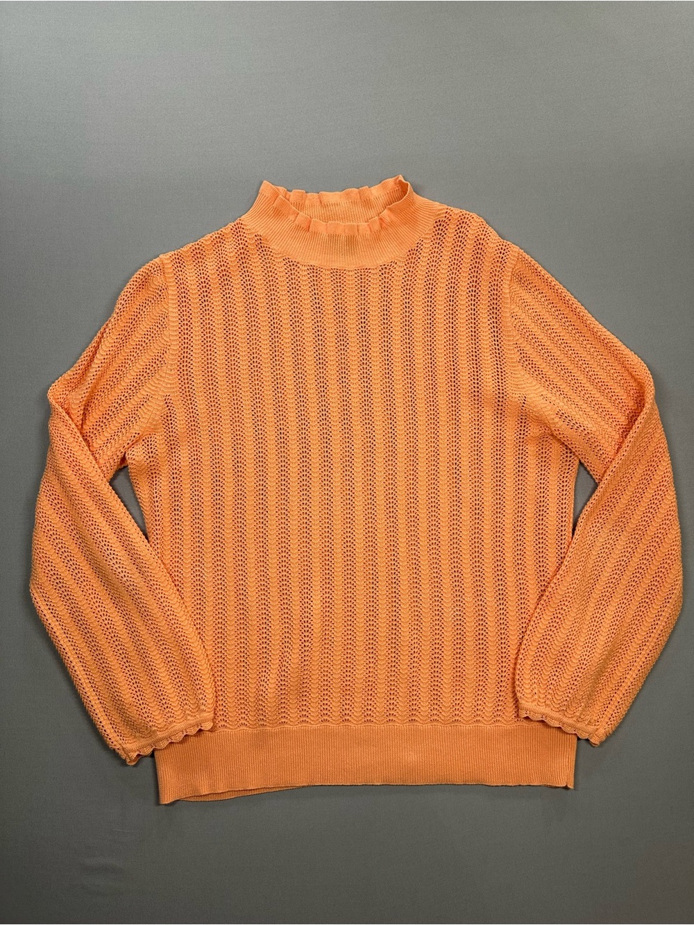 J Crew Pointelle Open-Knit Ruffle Mockneck Sweater - Womens Small